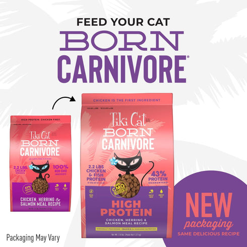 Tiki Cat Born Carnivore High Protein Chicken Herring & Salmon Dry Cat Food 2.8lb Poudre Pet & Feed Supply 2